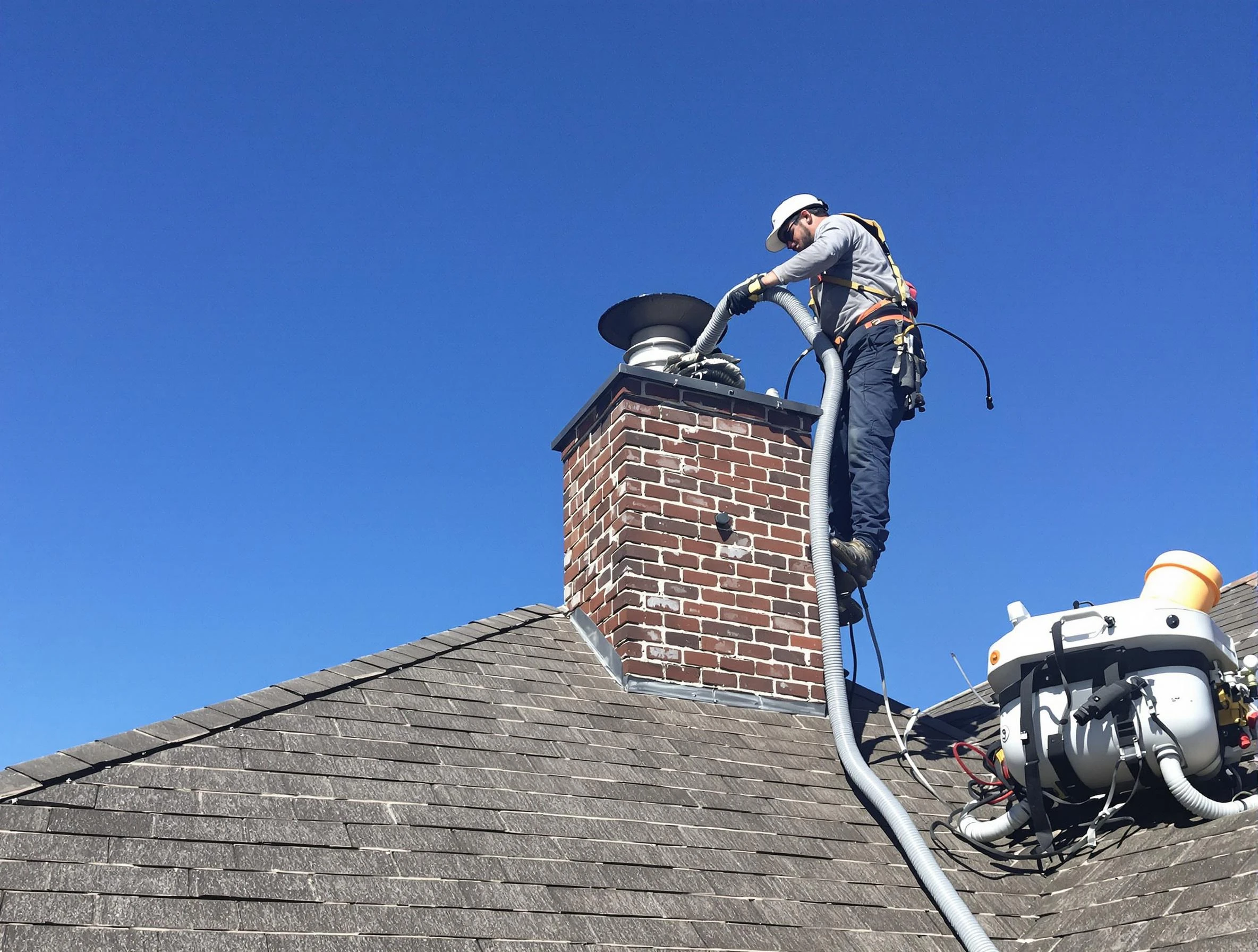 Dedicated Braintree Chimney Sweep team member cleaning a chimney in Braintree, MA