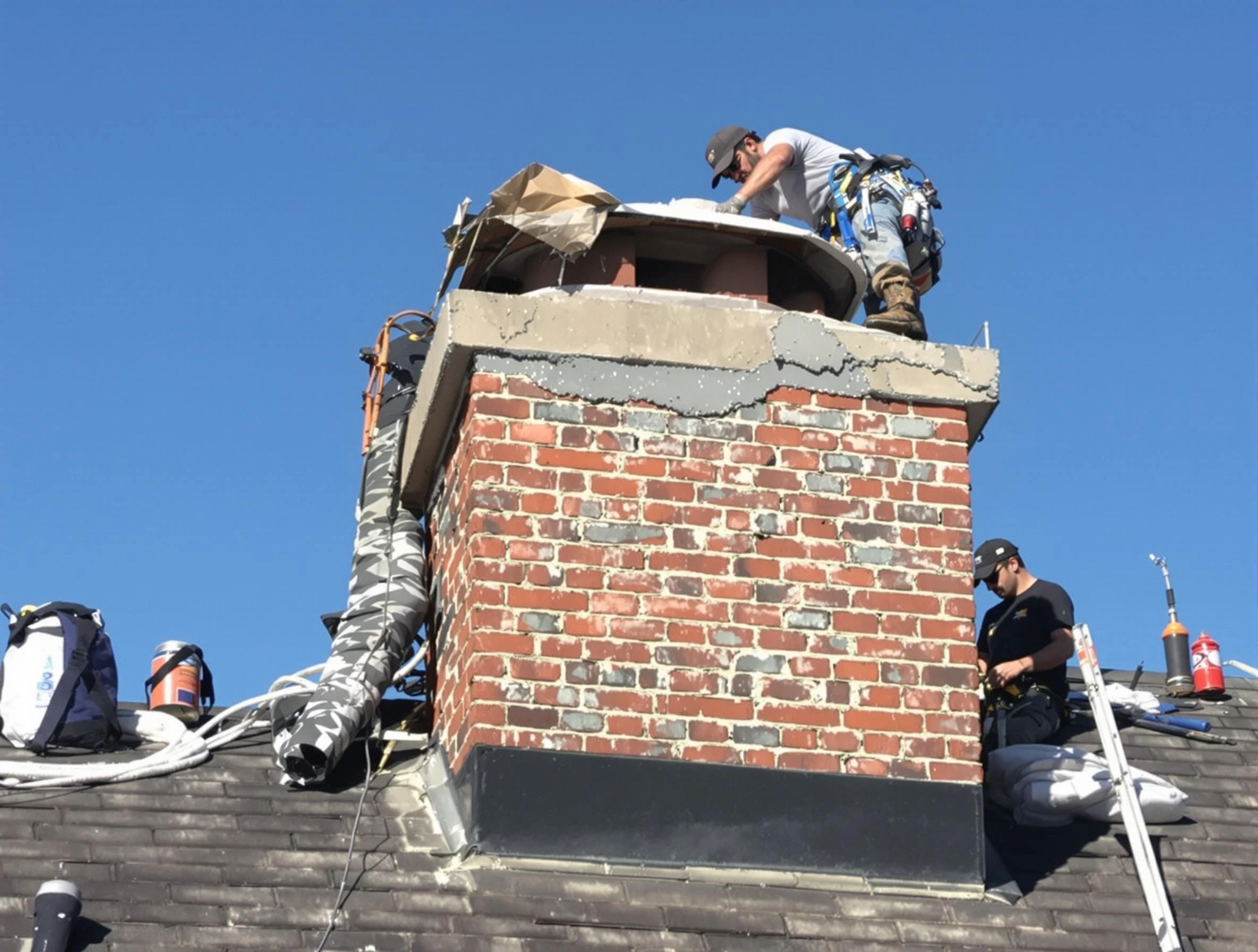 Braintree Chimney Sweep installing a custom chimney crown in Braintree, MA