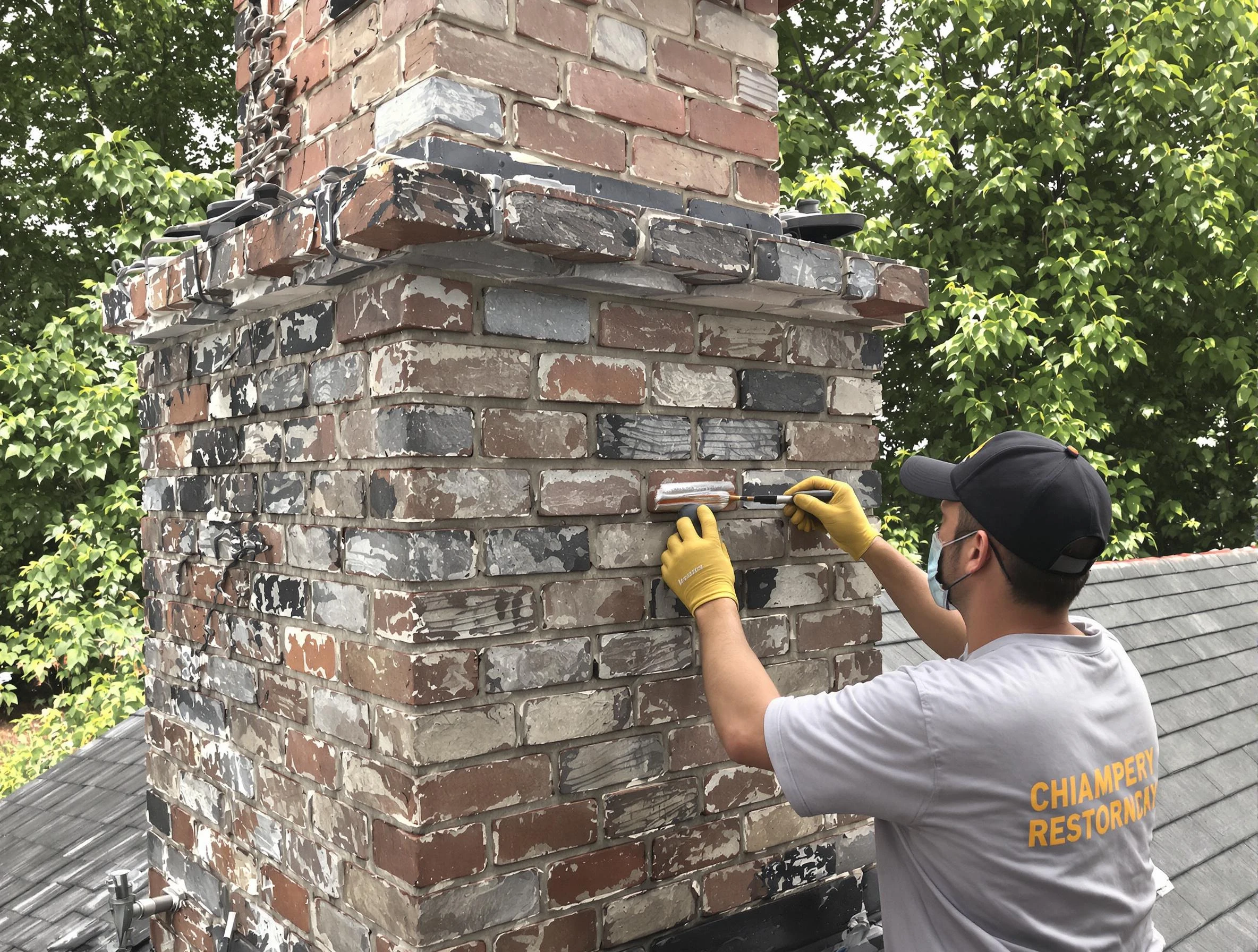 In-progress chimney restoration by Braintree Chimney Sweep in Braintree, MA