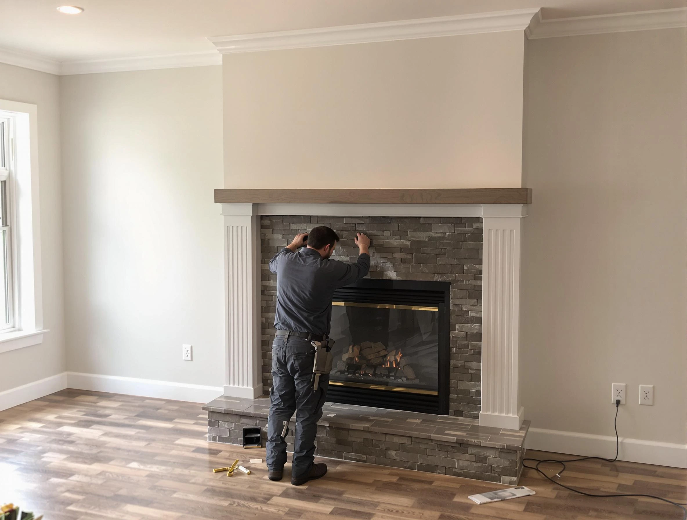 Braintree Chimney Sweep finishing a custom fireplace install in Braintree, MA