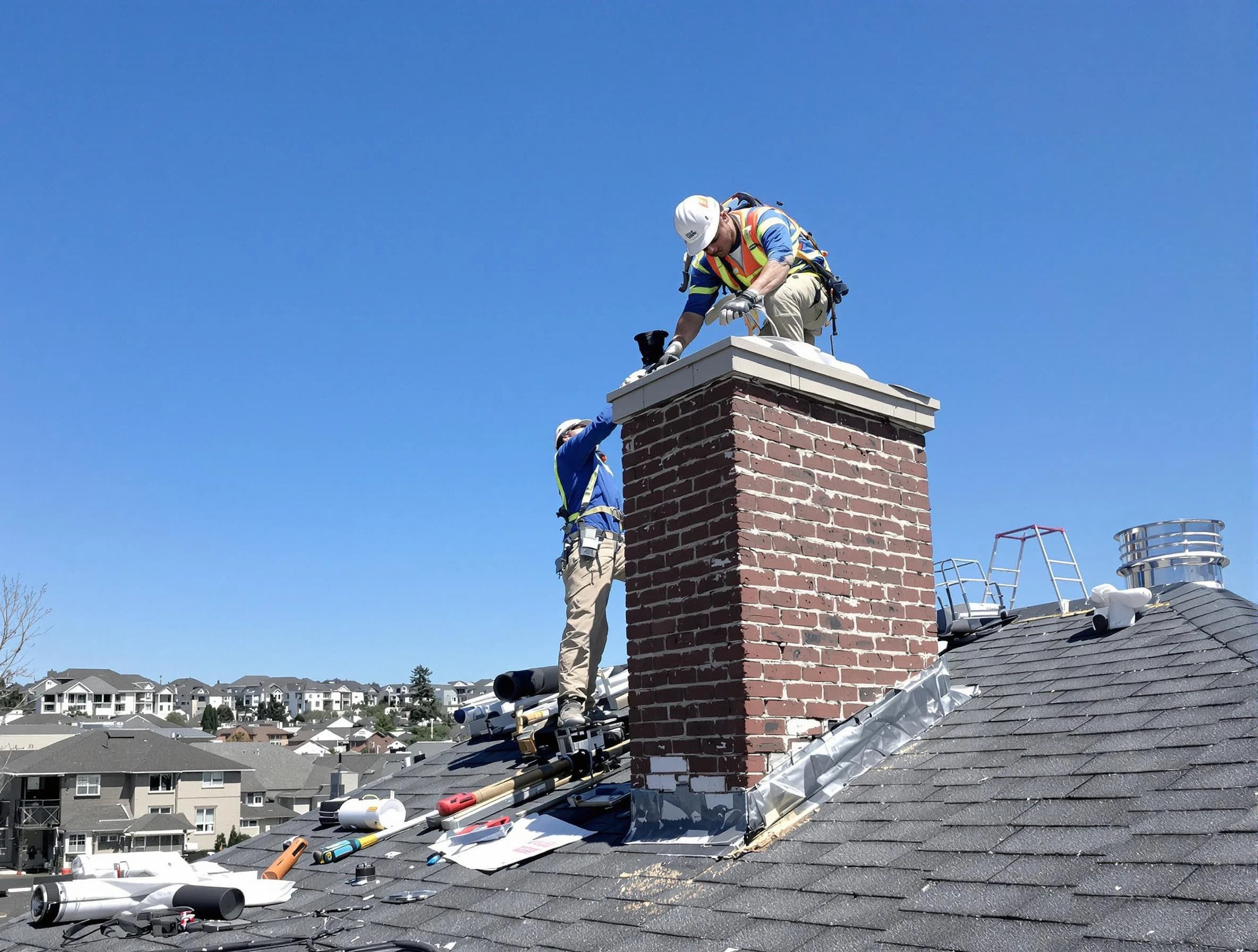 Braintree Chimney Sweep repairing a chimney crown in Braintree, MA