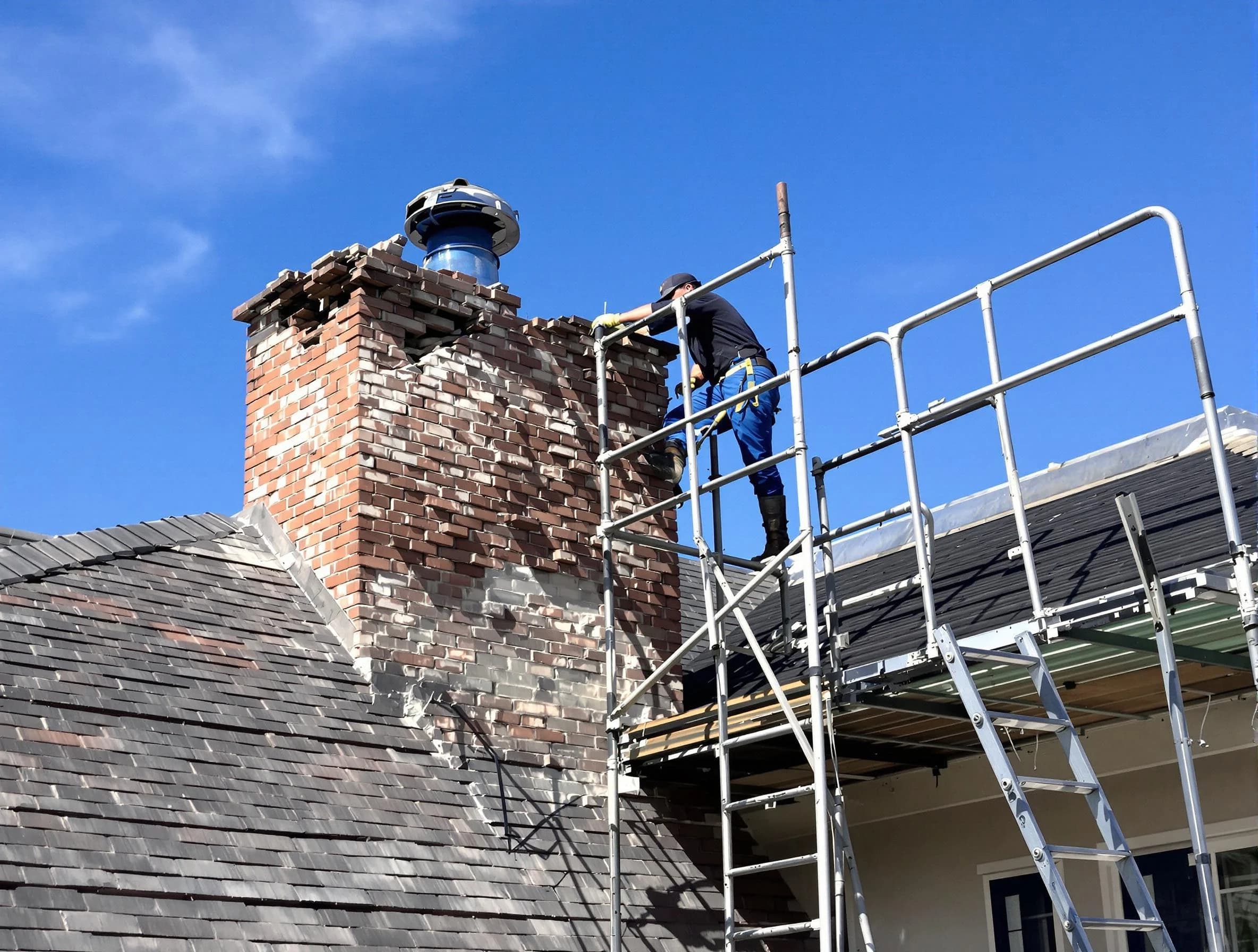 Rebuilding a chimney structure by Braintree Chimney Sweep in Braintree, MA