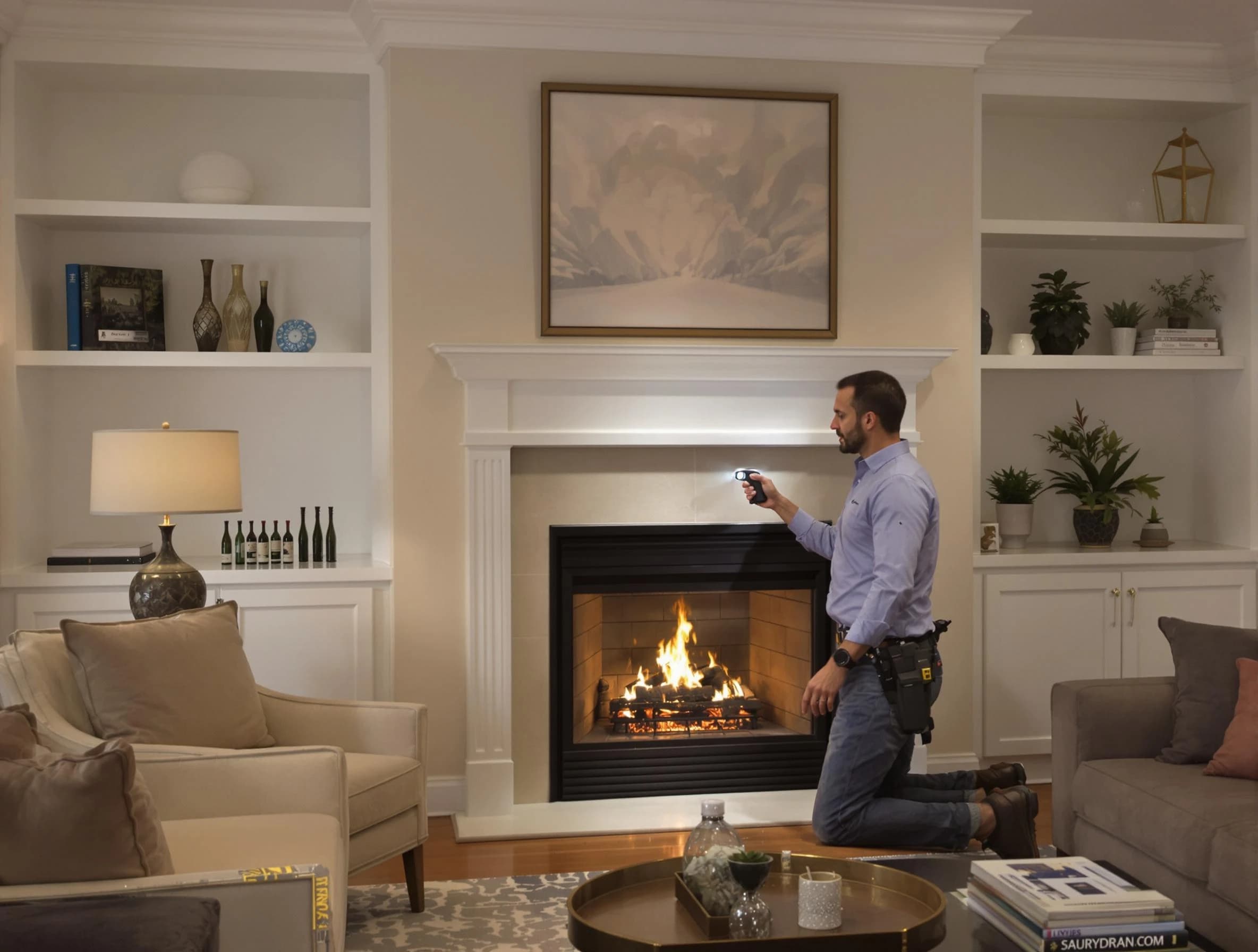 Braintree Chimney Sweep conducting a fireplace safety inspection in Braintree, MA