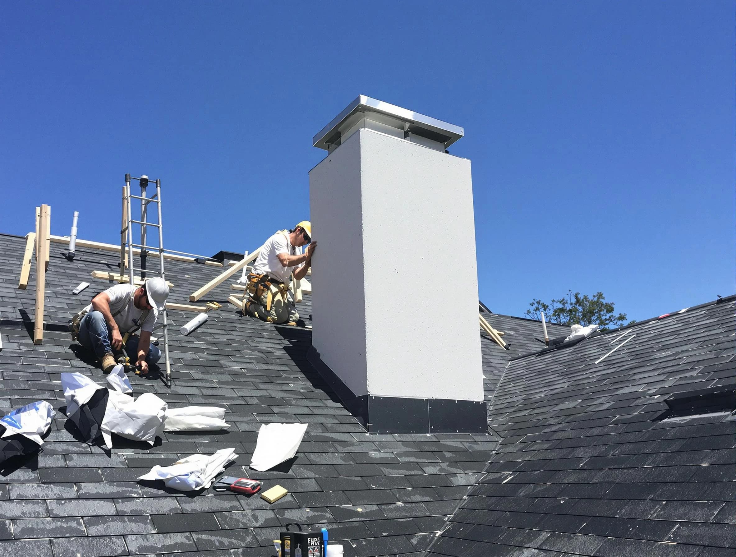 Braintree Chimney Sweep crew installing a new chimney in Braintree, MA